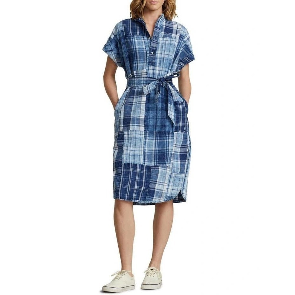Polo Ralph Lauren Plaid-Patchwork Henley Cotton Shirt Dress Size 4 NWOT
